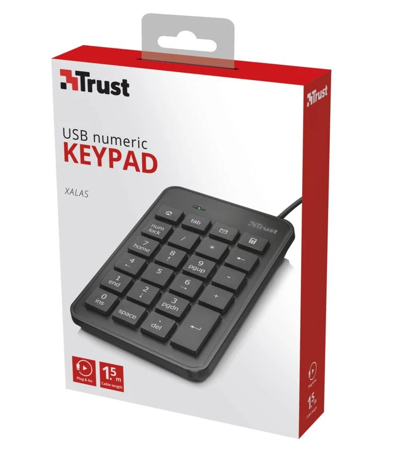 Klaviatūra Trust 22221 numeric keypad Nešiojamas kompiuteris/PC USB Juodas