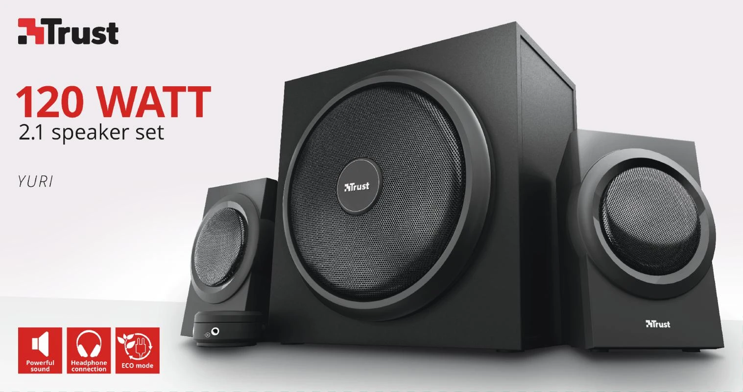 Kompiuterio kolonėlės Trust Yuri garsiakalbių komplektas 60 W Universal Juodas 2.1 kanalai 1 krypties 15 W