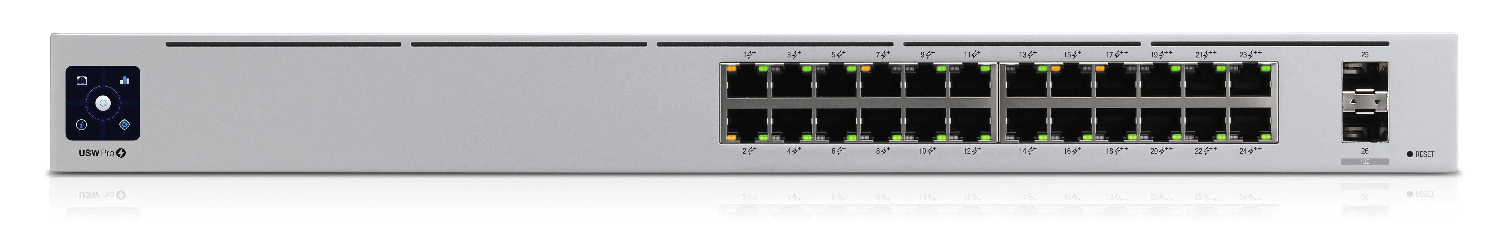 Maršrutizatorius UBIQUITI USW-Pro-24-POE UniFi komutatorius, 24 x 400 W, 24 gigabito RJ45 prievadai, 2 SFP+ prievadai, PoE++