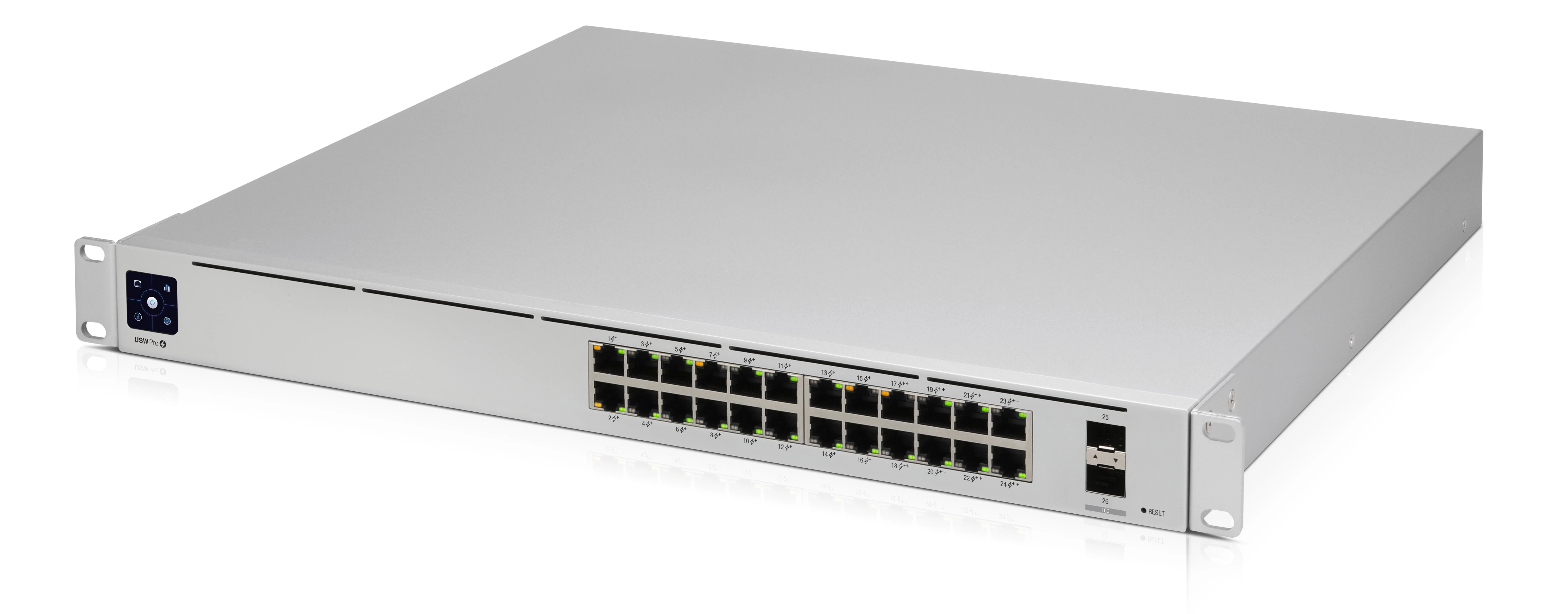 Maršrutizatorius UBIQUITI USW-Pro-24-POE UniFi komutatorius, 24 x 400 W, 24 gigabito RJ45 prievadai, 2 SFP+ prievadai, PoE++