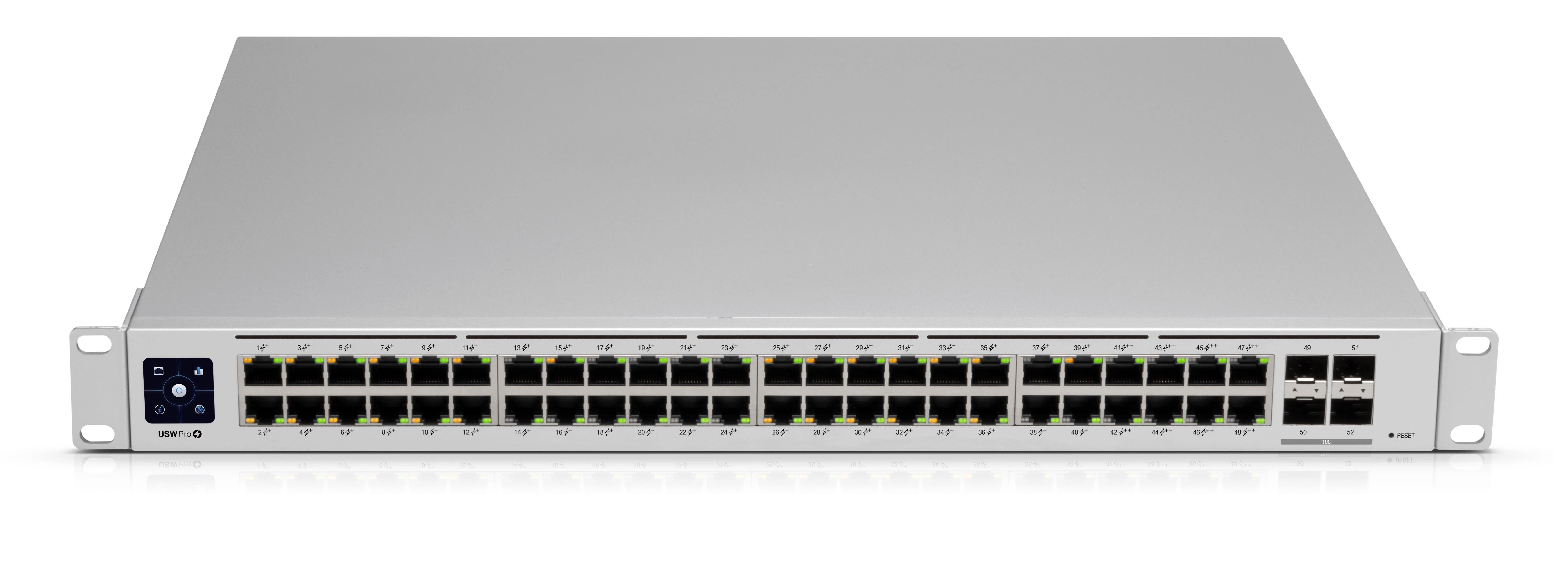 Šakotuvas UBIQUITI USW-PRO-48-POE UniFi komutatorius, 48 x 600 W, 48 gigabito RJ45 prievadai, 4 SFP+ prievadai, PoE++