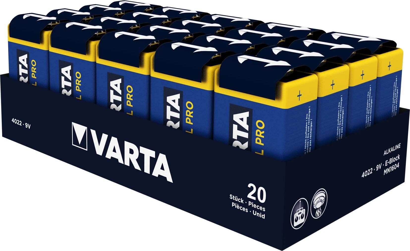 Varta Industrial Pro 6LR61 9V 640mAh baterija 4022, 20 vnt.