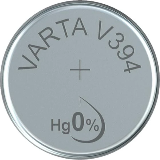 Varta V394 elementė: viršutinė dalis su žymėjimu