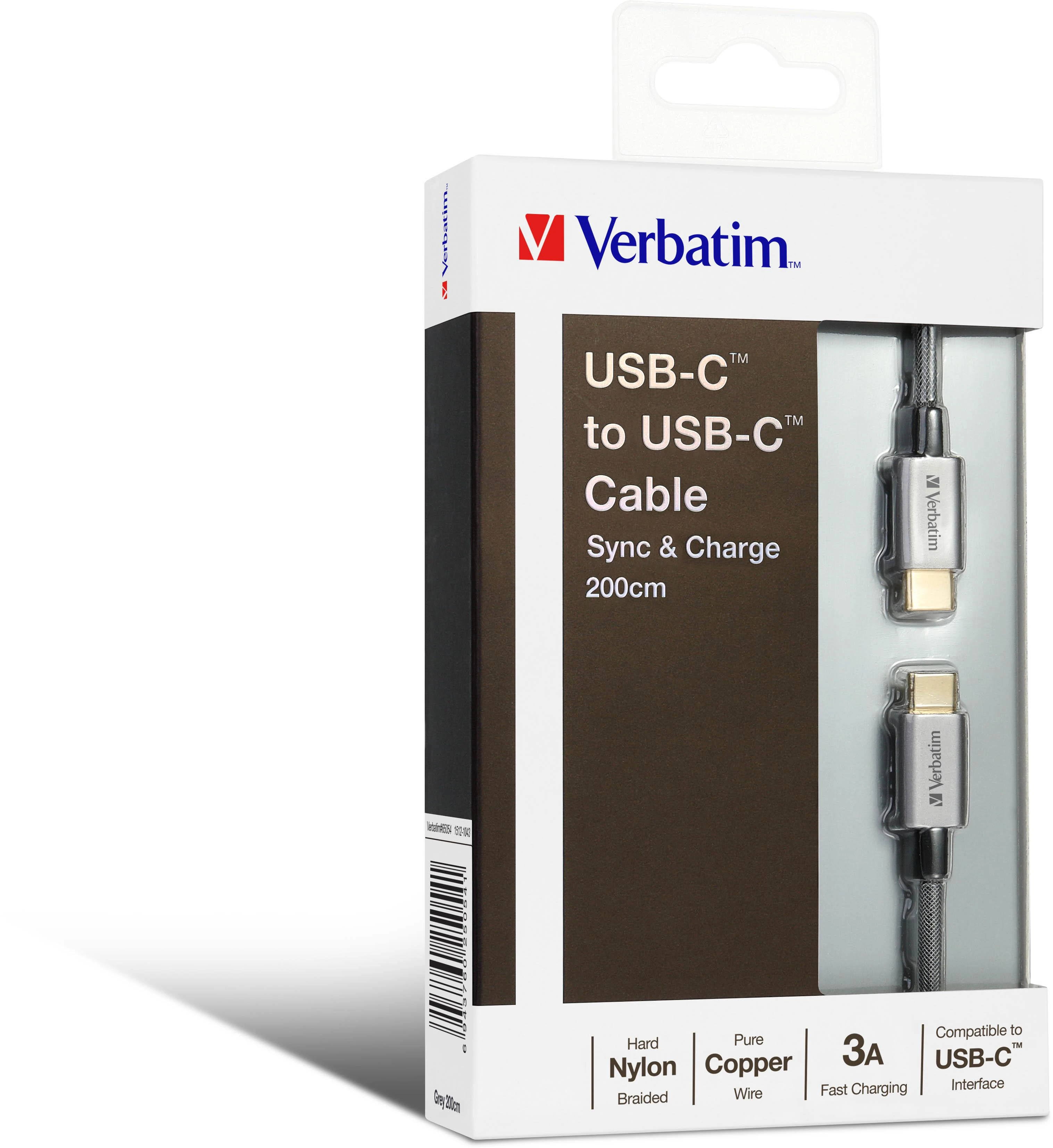 Kabelis USB Verbatim USB-C - USB-C 2 m Pilka (65054)