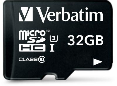 Verbatim Atminties kortelė Micro SD 32GB + adapter Pro U3 juodos spalvos 47041
