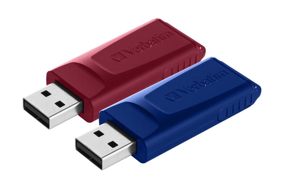 Verbatim USB atmintinė, USB 2.0, 32GB, Slider, mėlyna, raudona, 49327, USB A, usb su ištraukiama jungtimi. 2 vnt