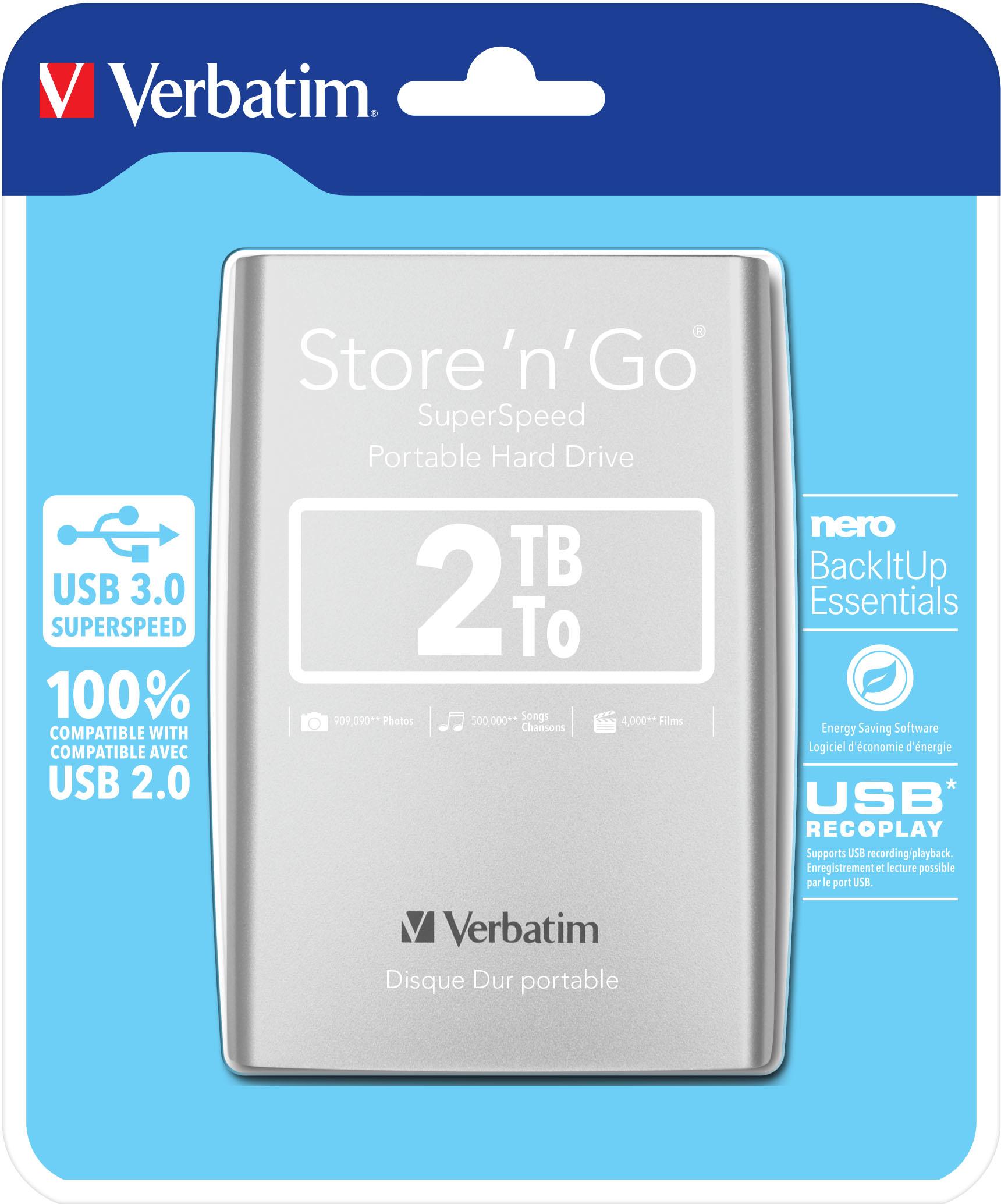 Kietasis diskas 2,5 Verbatim 8.9cm 2TB USB 3.0 Store n Go Sidabrinis retail