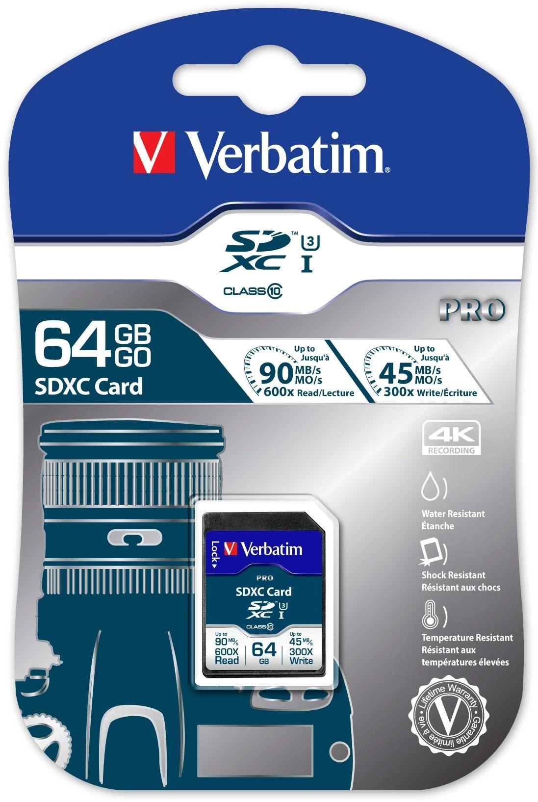 Verbatim Pro 64GB SDXC atminties kortelė pakuotėje