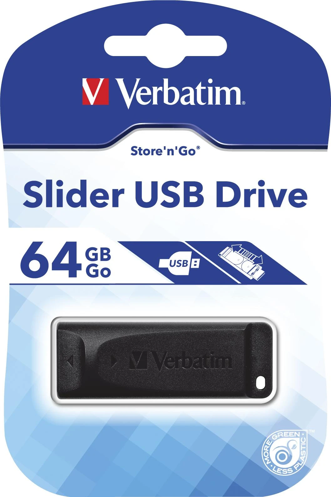 USB laikmena "verbatim" usb atmintinė, usb 2.0, 64 gb, slankiklis, juoda, 98698, usb a, su teleskopine jungtimi