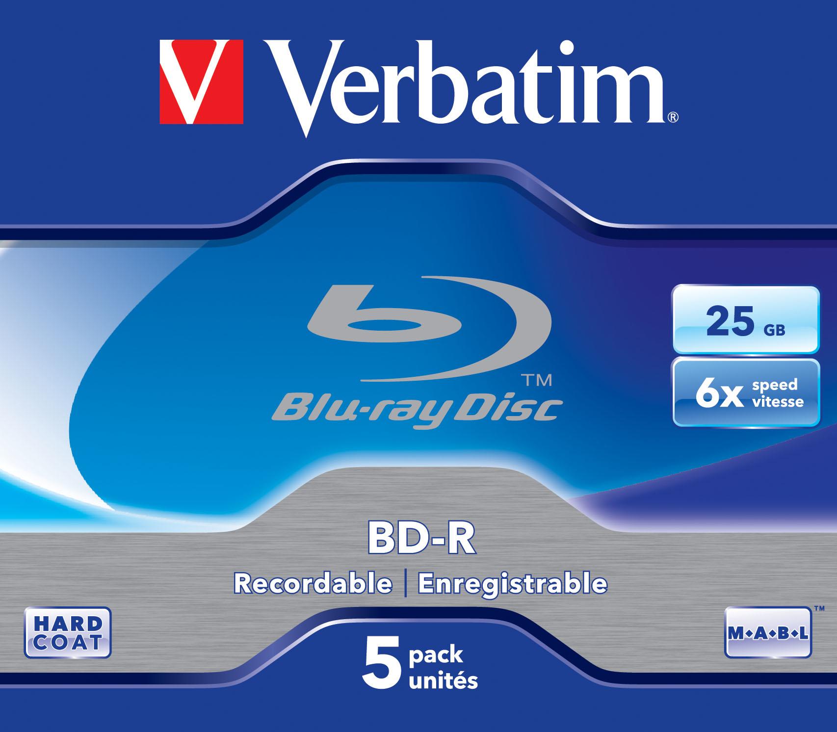 VERBATIM 5x BD-R 25GB 6x Jewel Case baltas mėlynas paviršius