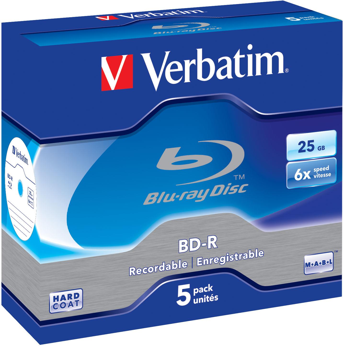 VERBATIM 5x BD-R 25GB 6x Jewel Case baltas mėlynas paviršius