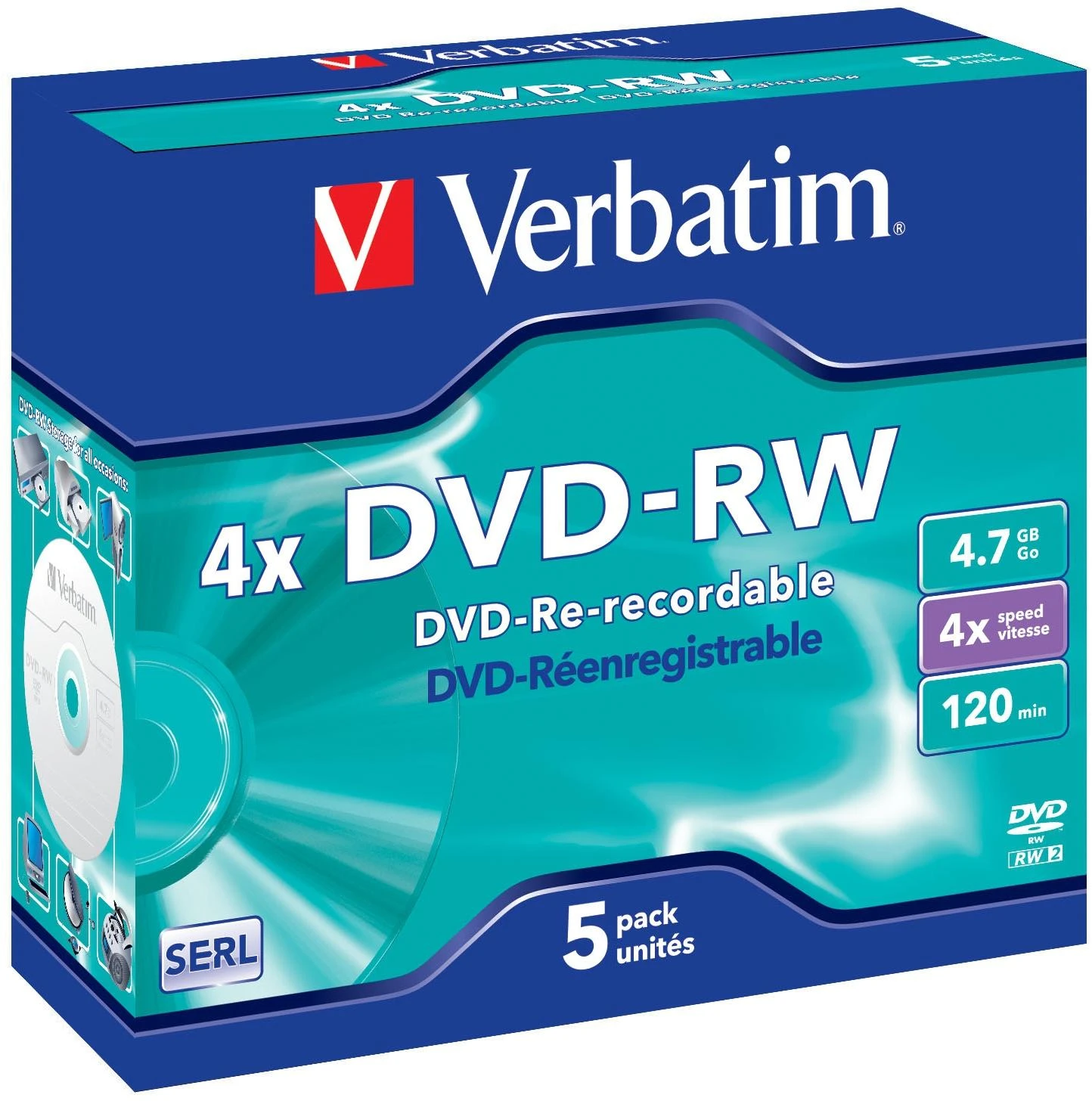 Verbatim DVD+RW, 4x, 4.7GB, 5vnt (43285)