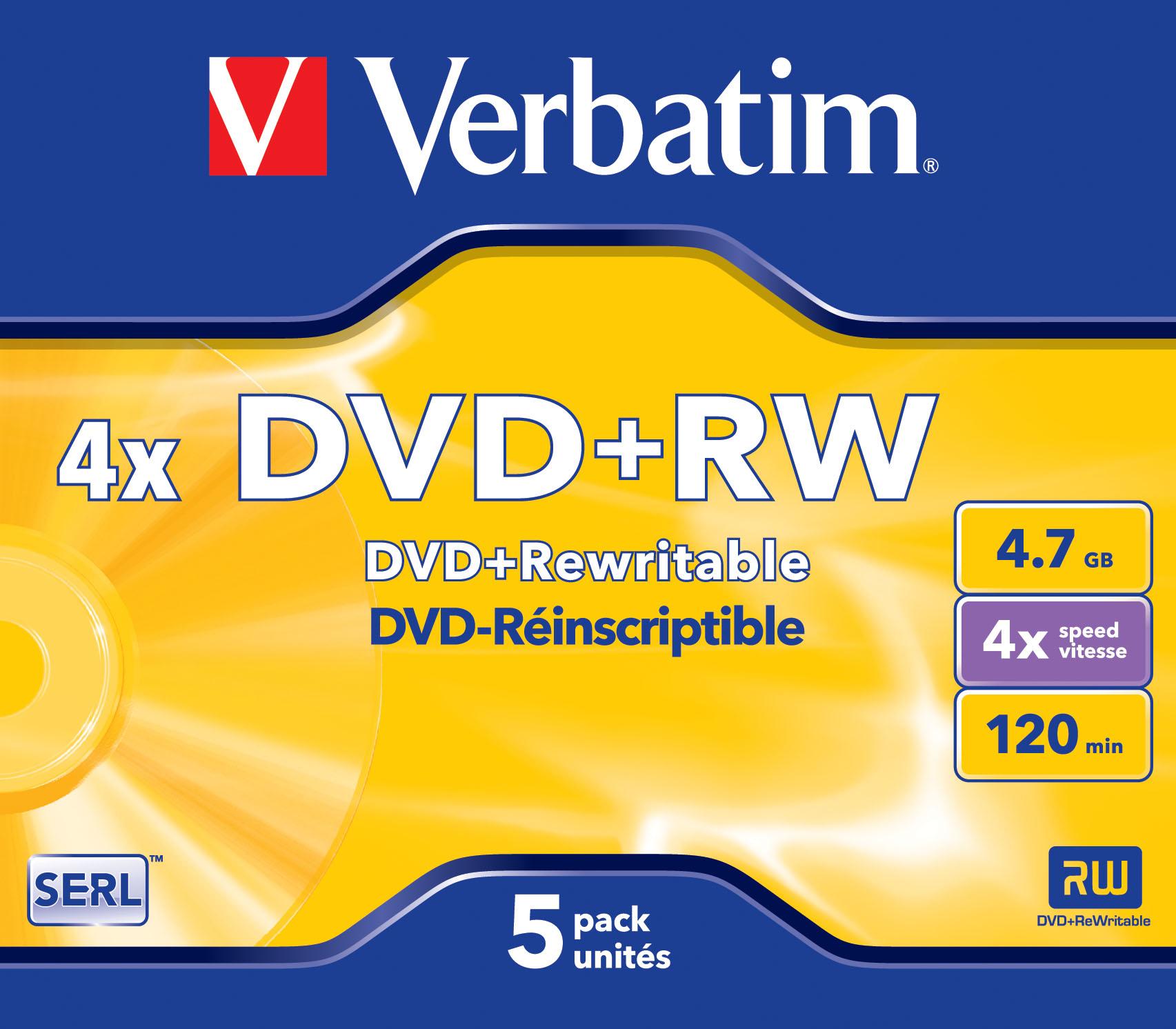 VERBATIM DVD-RW 4X BOITIER CRISTAL PACK DE 5