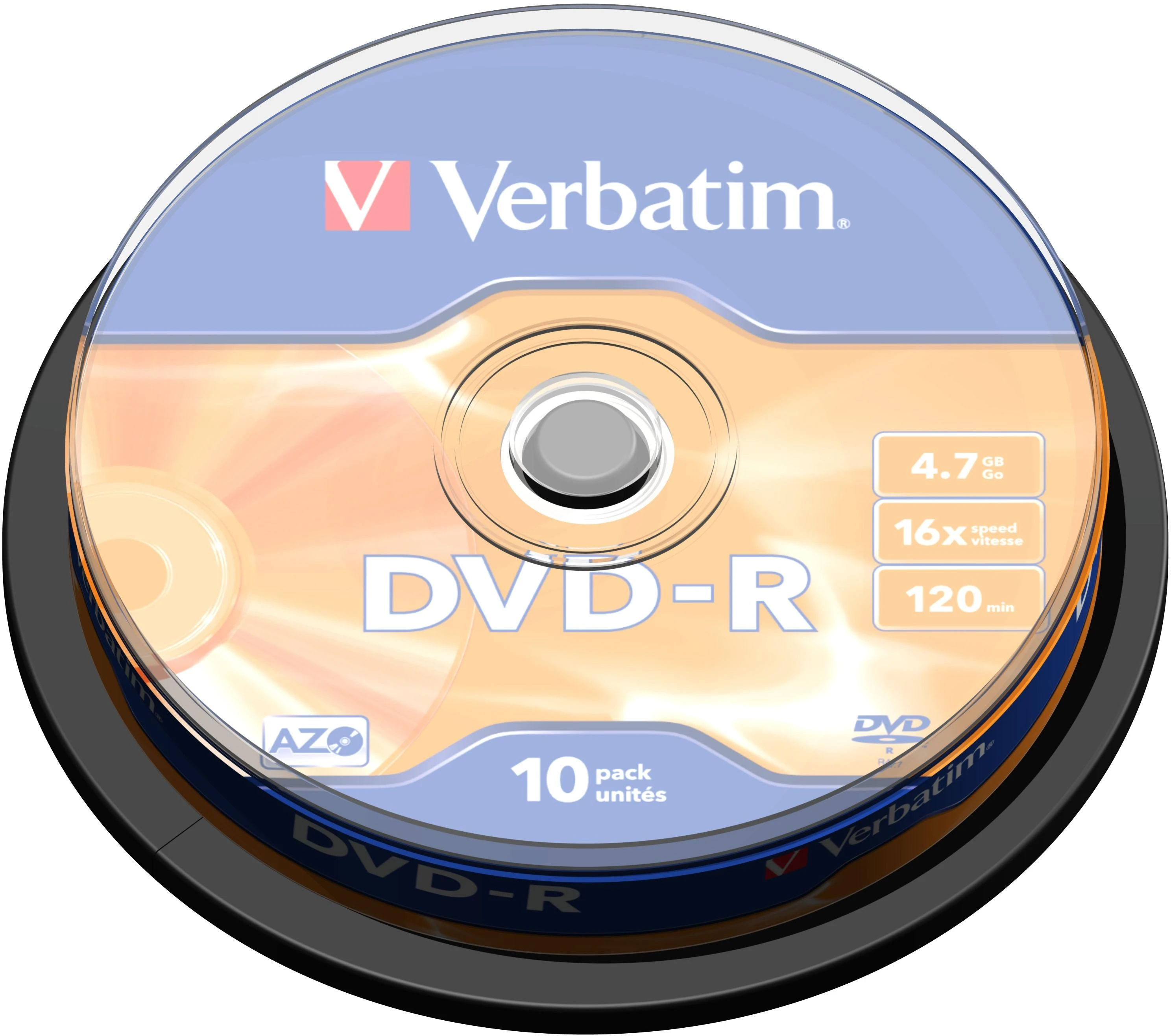 Verbatim DVD-R 4.7GB 16X 10pack AZO Matinis Sidabrinis cake box - 43523