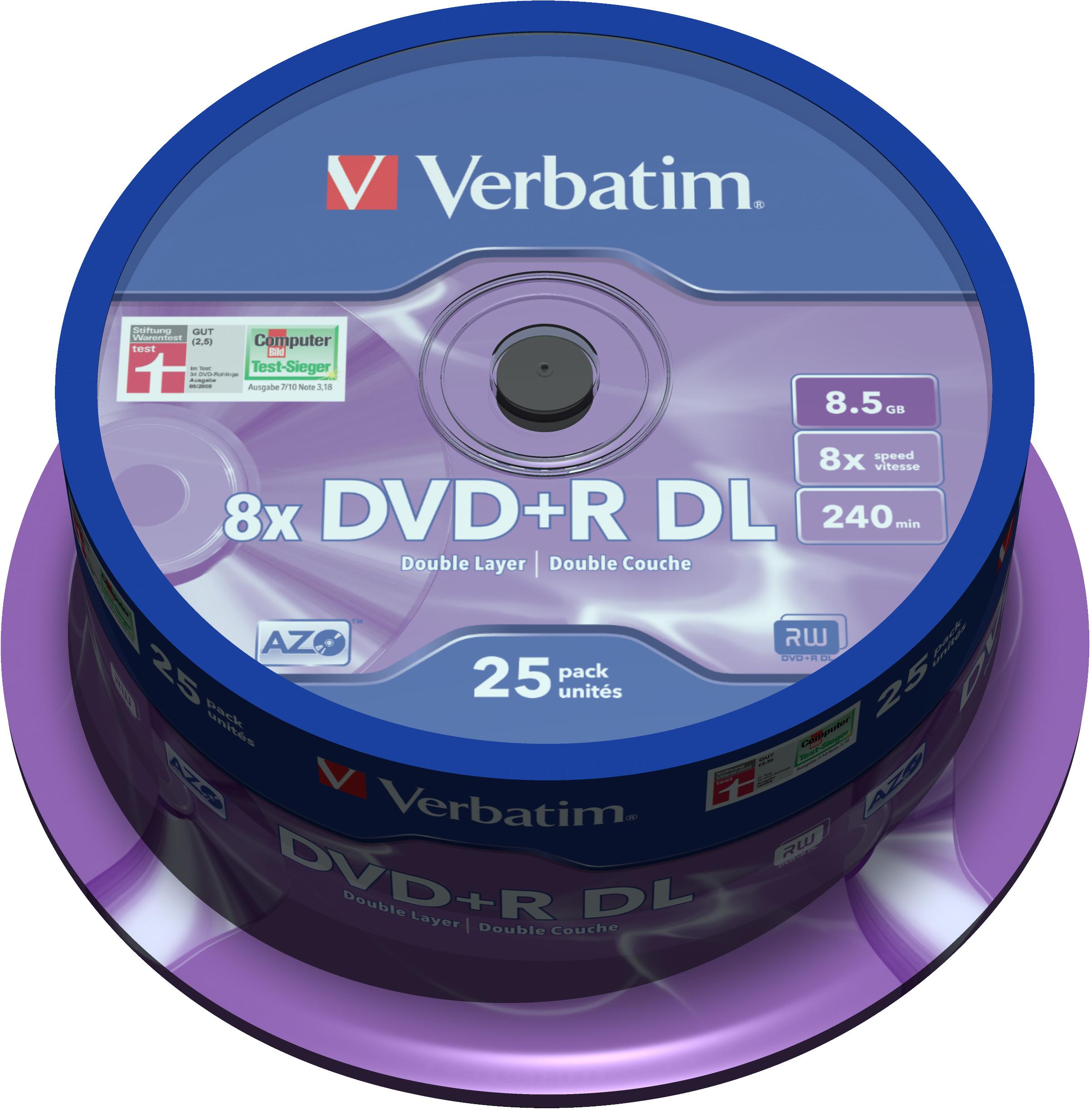 Verbatim DVD+R Double Layer 8x Matt Sidabrinis 25pk Spindle 8,5 GB DVD+R DL 25 vnt