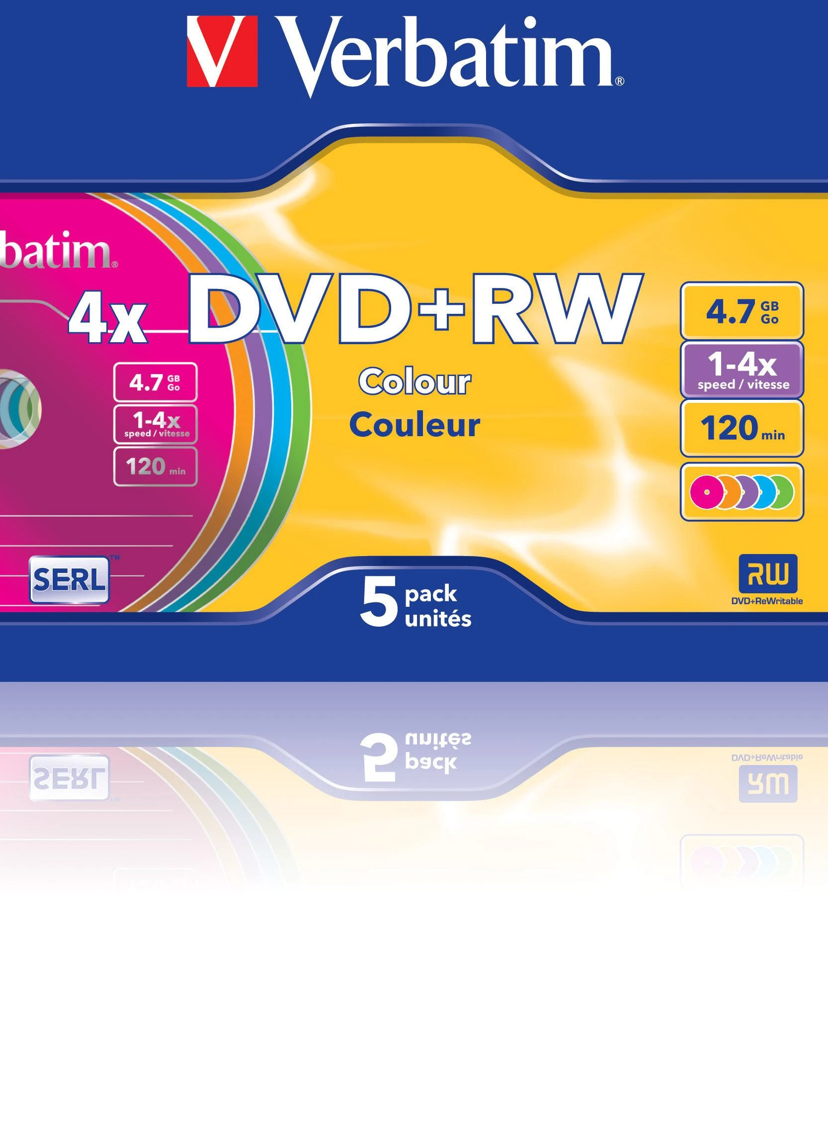 1x5 Verbatim DVD+RW 4,7GB 4x Speed Color Surface Slimcase
