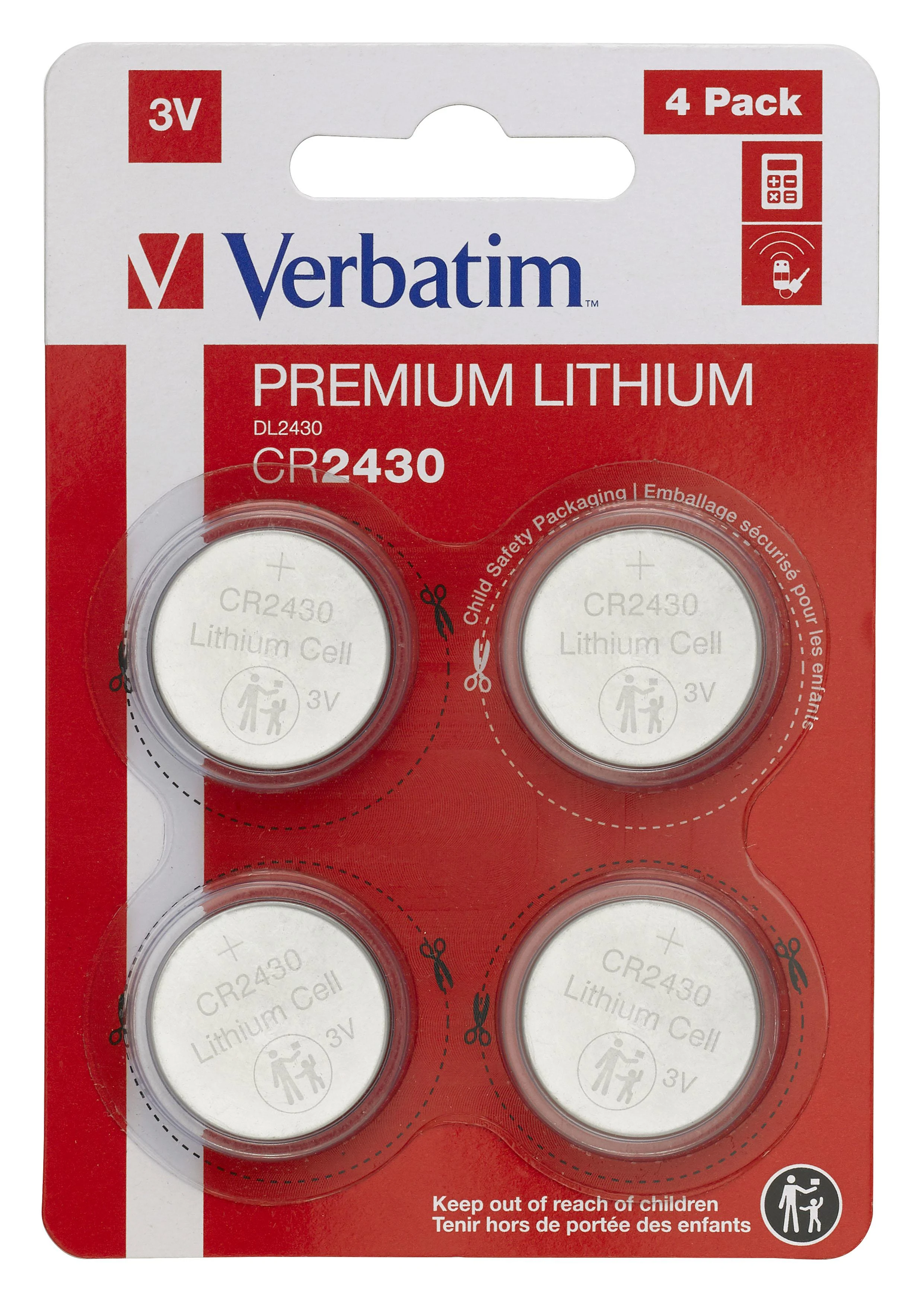 Verbatim CR2430 3V ličio baterijos, 4 vienetų pakuotė