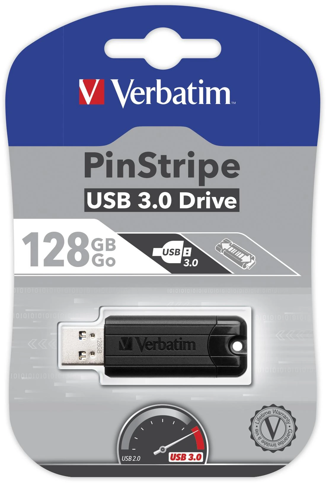 VERBATIM PINSTRIPE USB Stick 128GB 3.0 juodas