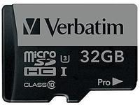 Verbatim Atminties kortelė Micro SD 32GB + adapter Pro U3 juodos spalvos 47041