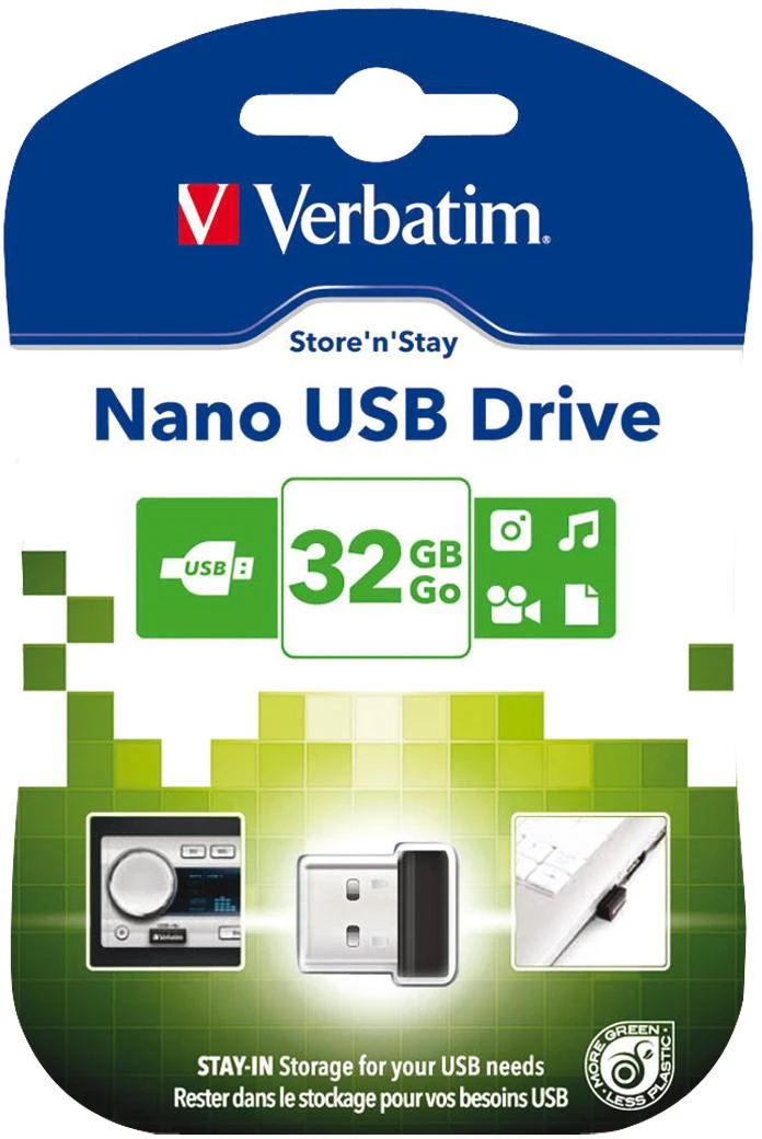 USB laikmena "verbatim" usb atmintinė, usb 2.0, 32 gb, "nano", "store n stay", juoda, 98130, usb a