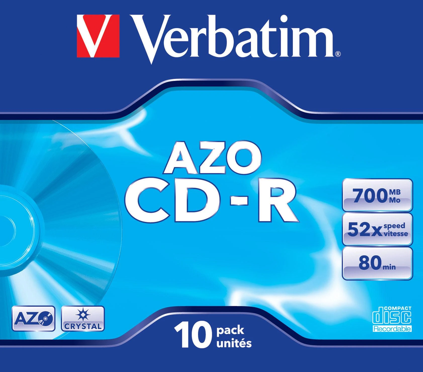 CD-R Verbatim [ brangakmenių dėklas 10 | 700 MB | 52x | Kristalas | DataLife+ AZO ]