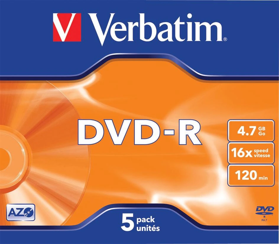 VERBATIM DVD-R 120 min. / 4,7 GB 16x 5 vnt. pakuotė, „DataLife Plus“ dėklas, atsparus įbrėžimams