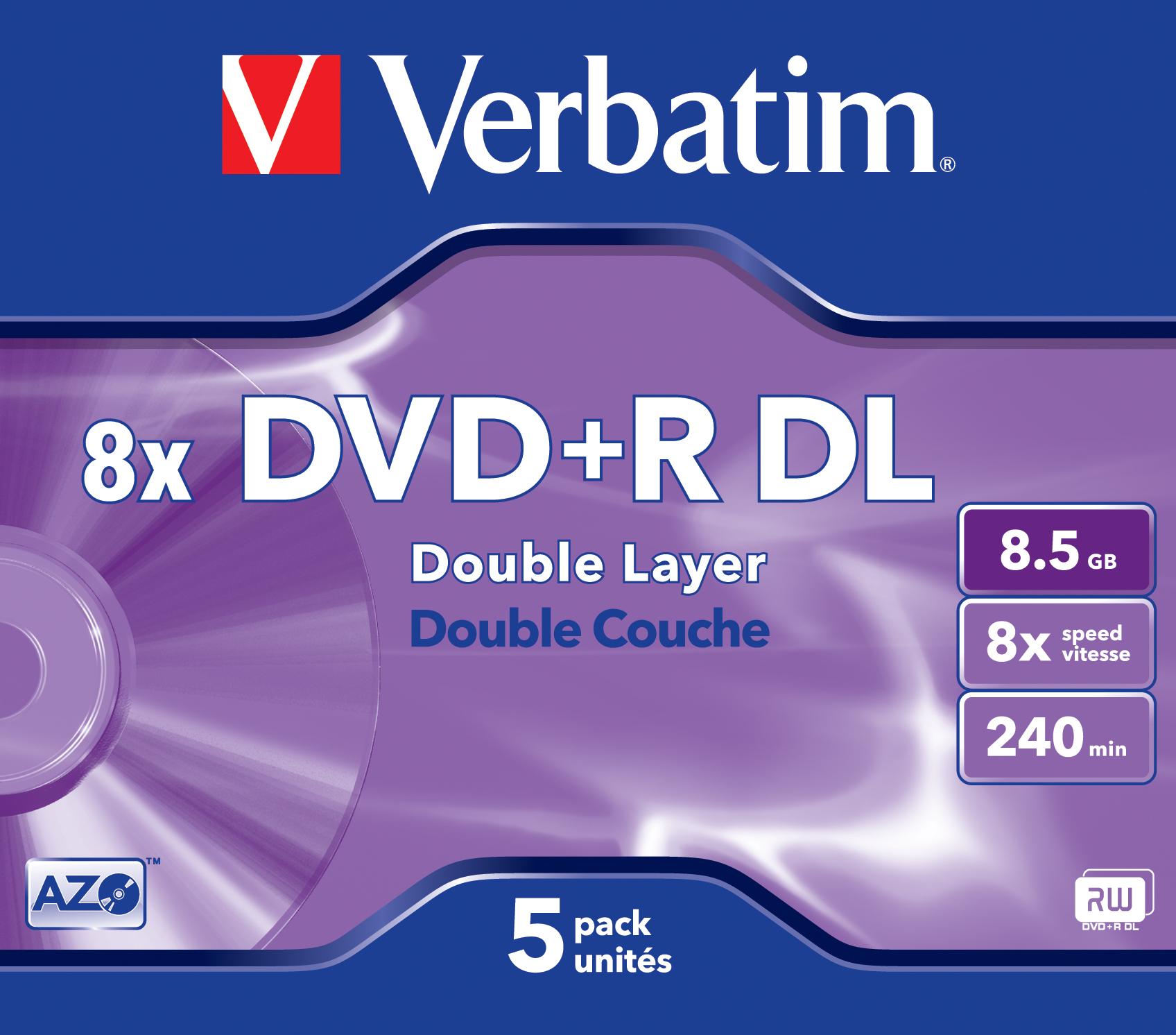 VERBATIM dual layer DVD+R 240 min. / 9.4GB 8x 5pack jewelcase scratch