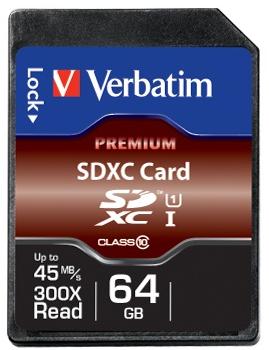 Atminties kortelė Verbatim kortelė Premium U1 SDXC 64GB V10 juodos spalvos 44024