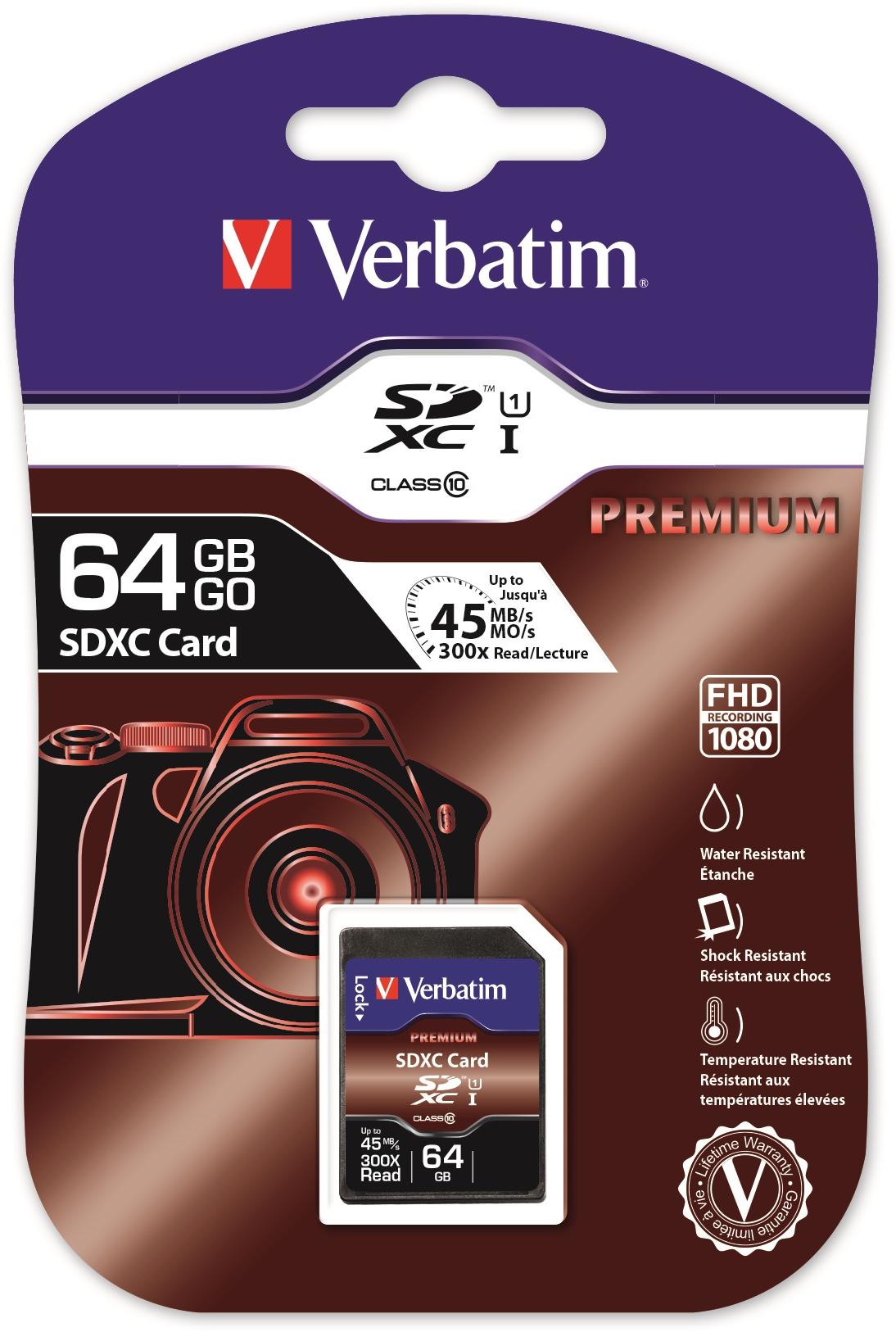Atminties kortelė Verbatim kortelė Premium U1 SDXC 64GB V10 juodos spalvos 44024
