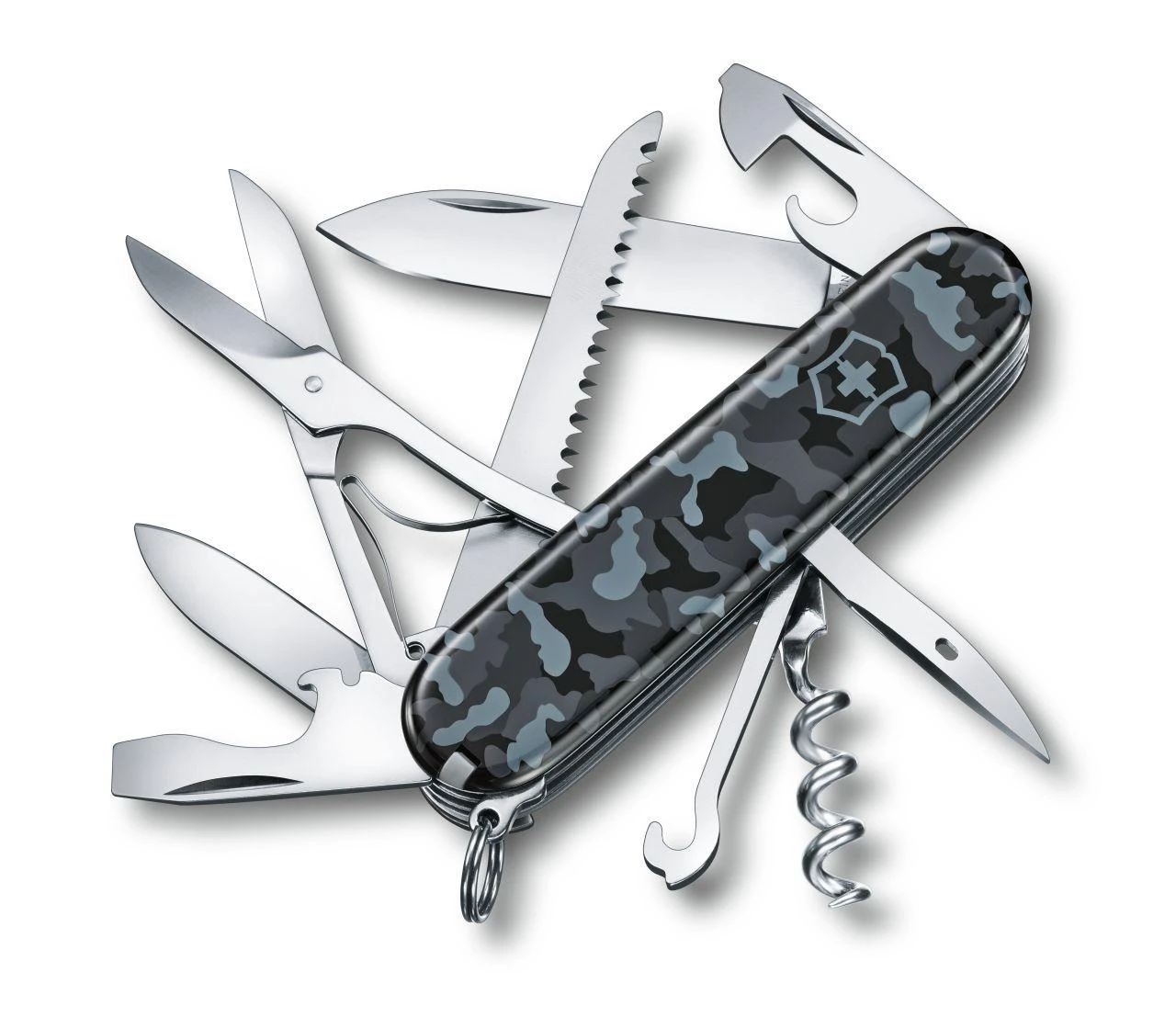Victorinox Huntsman multirankis su išskleistais įrankiais