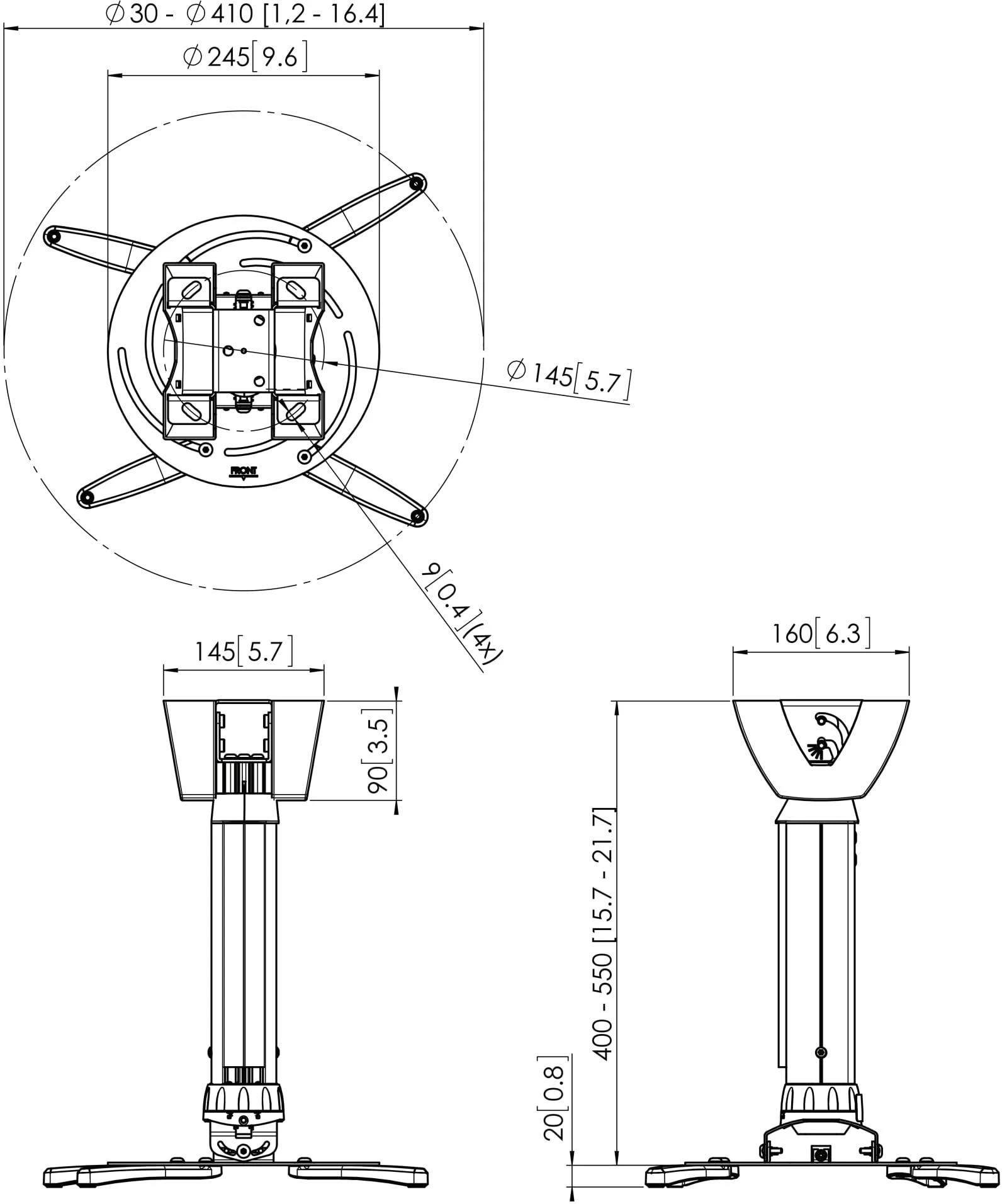 Laikiklis Vogels | Projektorius Ceiling mount | Turn, Tilt | Juodas/Sidabrinis