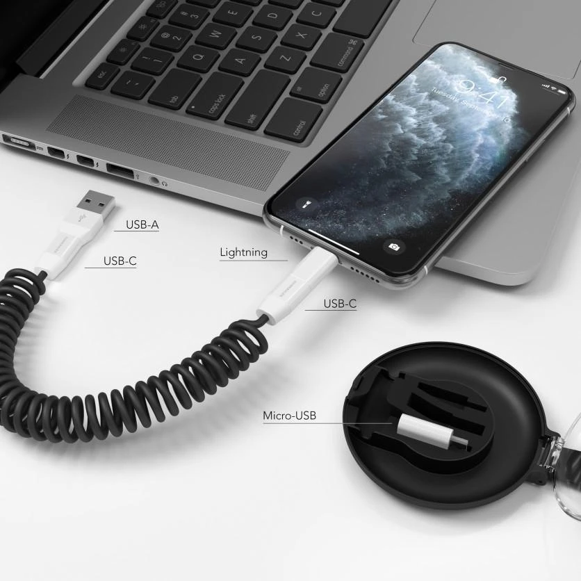 Kabelis USB Vonmählen USB-A + USB-C - USB-C + Lightning 0.75 m Juodas (ALC00001)