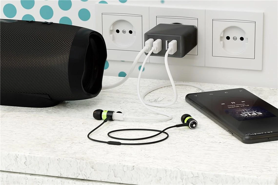 Goobay Įkroviklis Triton 4-kierunkowa kroviklis USB (30W) juoda