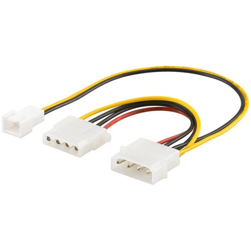 Goobay 96118 PC Y maitinimo kabelis/adapteris; 5,25 colio vyriškas iki 1 x 5,25 colio moteriškas ir 1 x 2 kontaktų ventiliatorius (12 V) 0,25 m