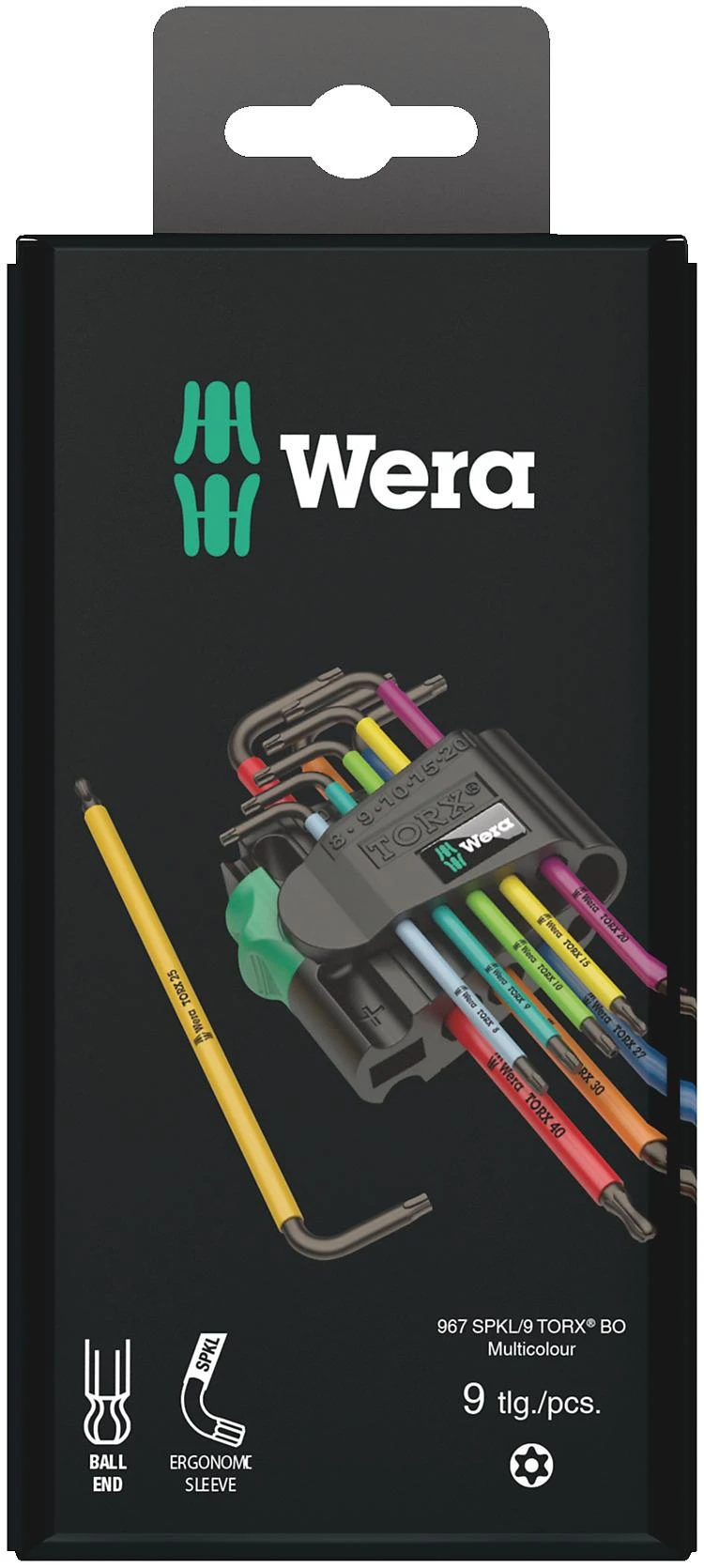 Šešiakampių raktų komplektas WERA, TX8-TX40 mm, TORX tipo, suapvalintu galu, spalvoti, 9 vnt.