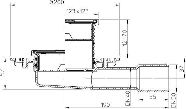 Hl Hutterer Lechner Trapas vidaus patalpoms DN40/50 horizontalus, su sausu sifonu "Primus mėlynas", 123x123mmx115x115mm
