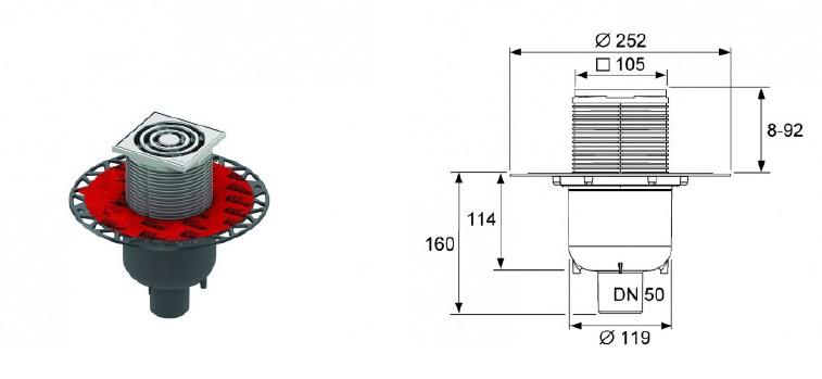 TECEdrainpoint S 130 trapo komplektas, vertikalus, su „Seal System“ universaliu flanšu
