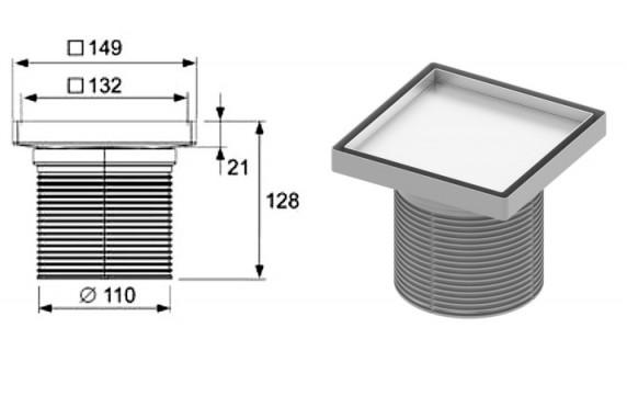 TECEdrainpoint S viršutinė trapo dalis, 150 mm, su grotelėmis įkijuojamai plytelei