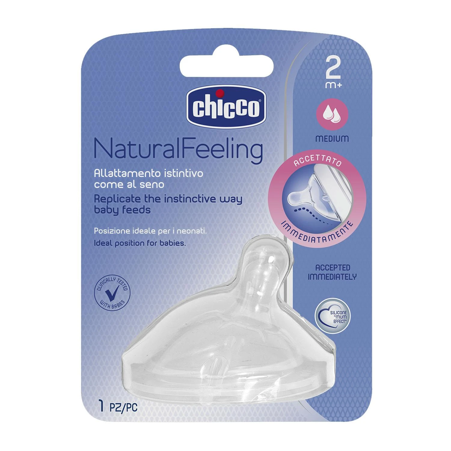 CHICCO NATURAL FEELING Silikoonist lutt, 2m+
