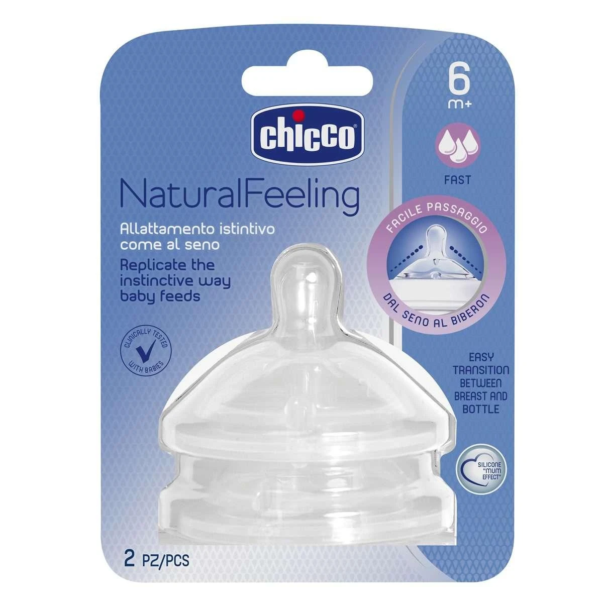 CHICCO NATURAL FEELING Silikoonist lutt, 6-12m