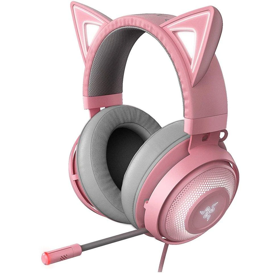 Žaidimų Ausinės Razer Kraken Kitty Edition Quartz, Chroma RGB, ANC  mikrofonas, THX erdvinis garsas, USB jungtis, rožinės | Varle.lt