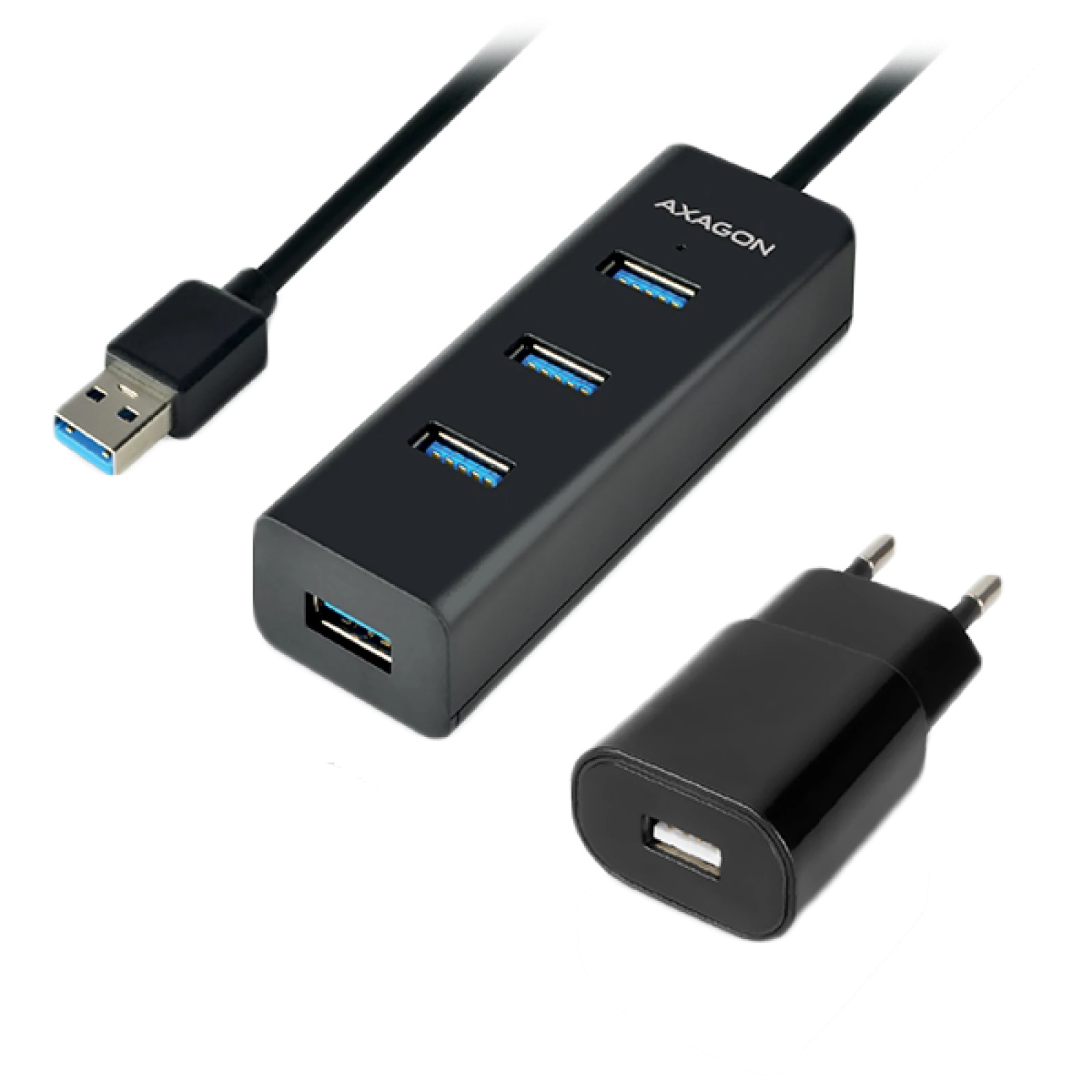 AXAGON HUE-S2BP 4x USB3.0 įkrovimo šakotuvas 1,2 m laidas, MicroUSB įkrovimas, įsk. kintamosios srovės adapteris
