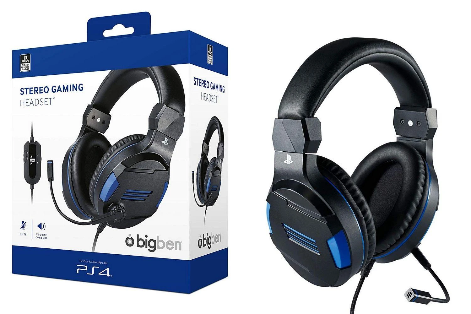 Nacon Big Ben Bigben Interactive PS4OFHEADSETV3 Ausinės be mikrofono ir ausinės su mikrofonu Laisvų rankų įranga Su lankeliu Juoda, Mėlyna