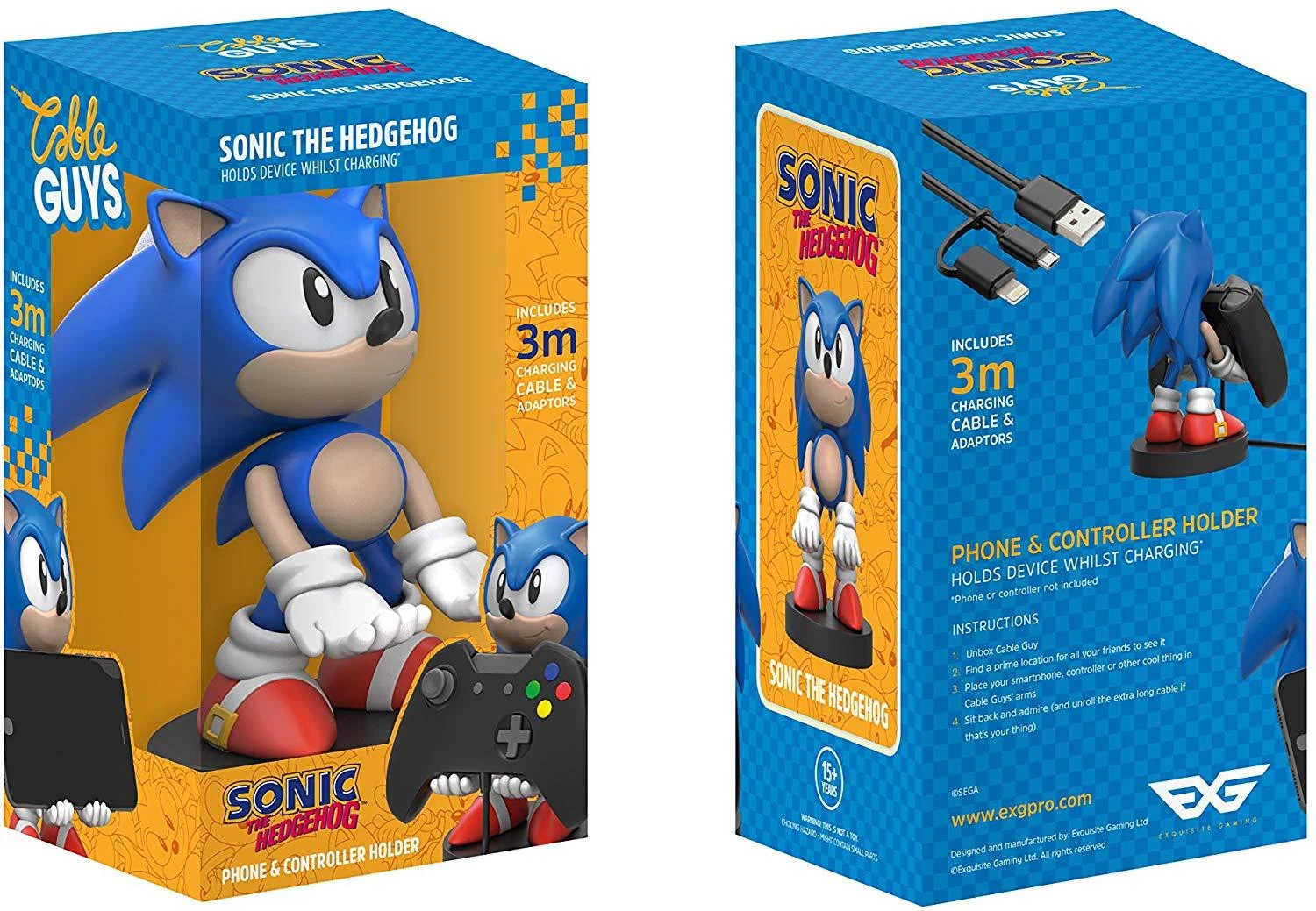Exquisite Gaming Cable Guys: Sonic The Hedgehog - Sonic, Telefono arba Valdiklio laikiklis. Komplekte USB kabelis