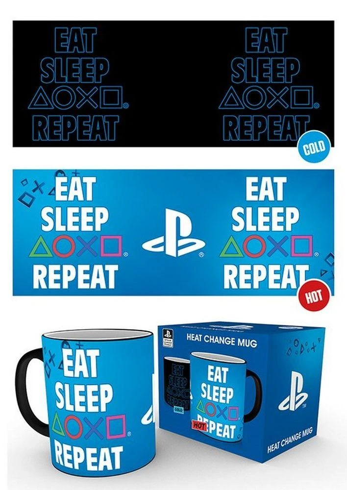 Abysse Gb Eye PLAYSTATION Eat Sleep Repeat puodelis | Reaguojantis į karštį