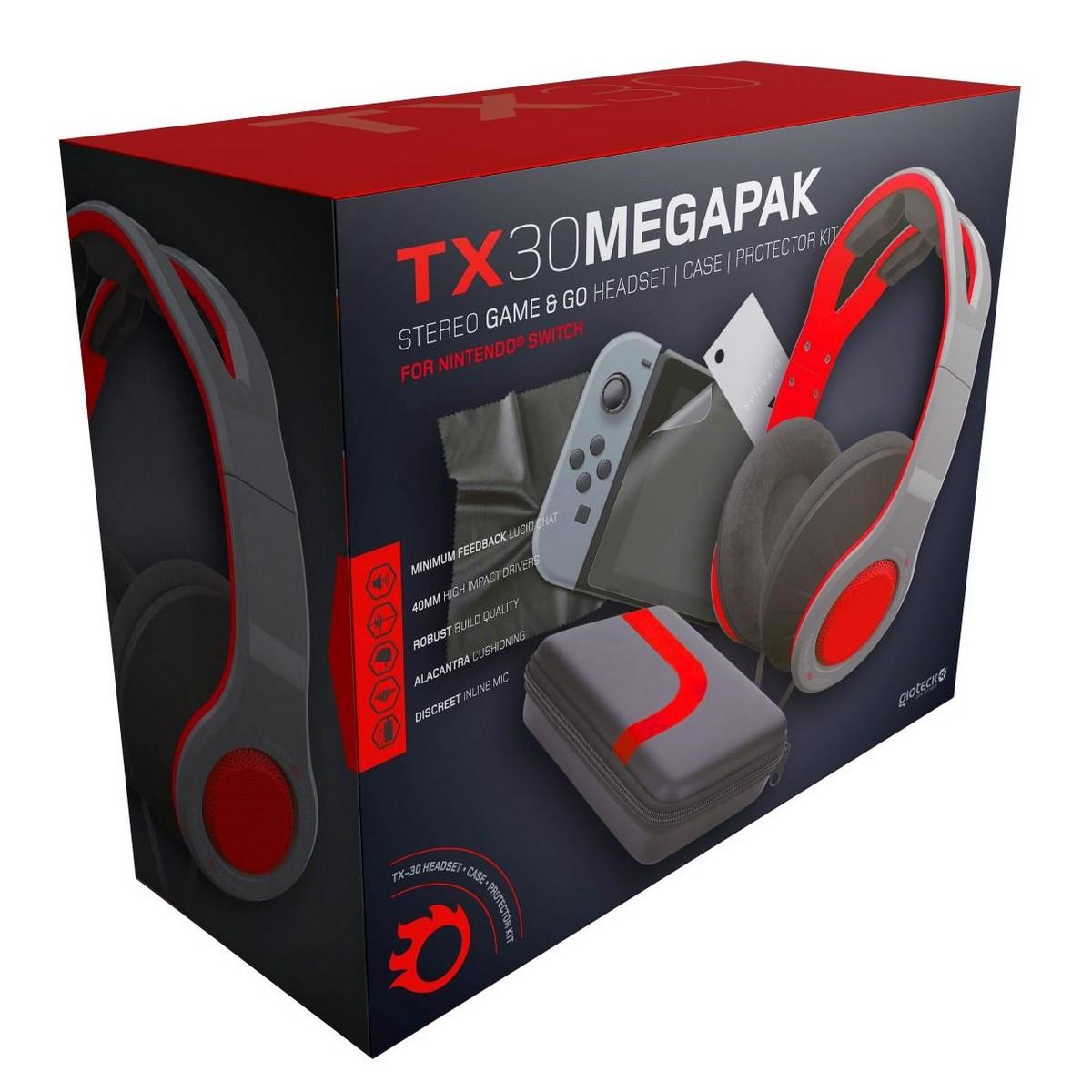 Gioteck TX30 Mega Pack įsk. Stereo Game & Go ausinės (pilka / raudona), dėklas ir apsauginis rinkinys (jungiklis)