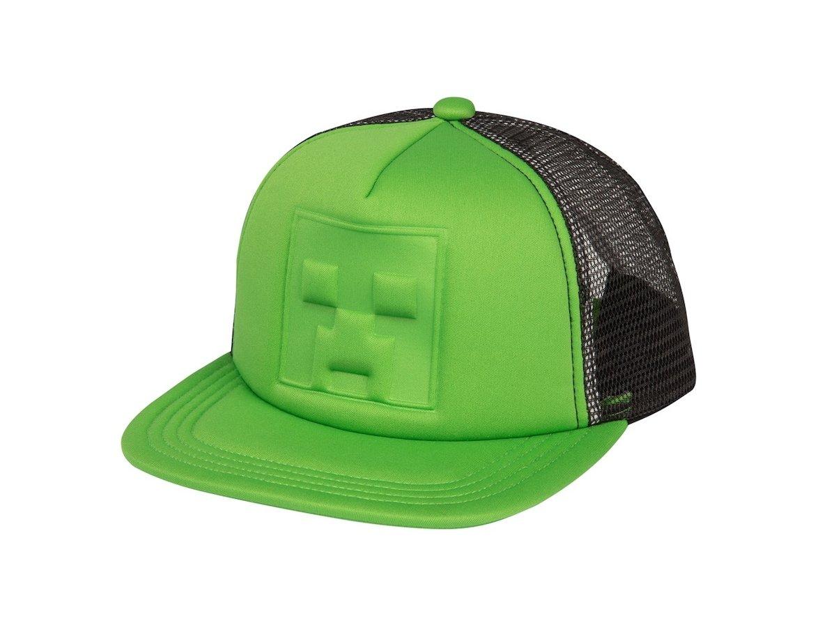 Jinx Snapback Cap Minecraft Creeper 3D Logo, Žalias with Mesh Back