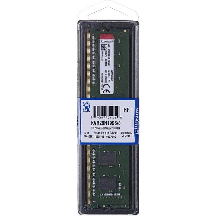 RAM Kingston Technology KVR26N19S6/8 atminties modulis 8 GB 1 x 8 GB DDR4 2666 MHz