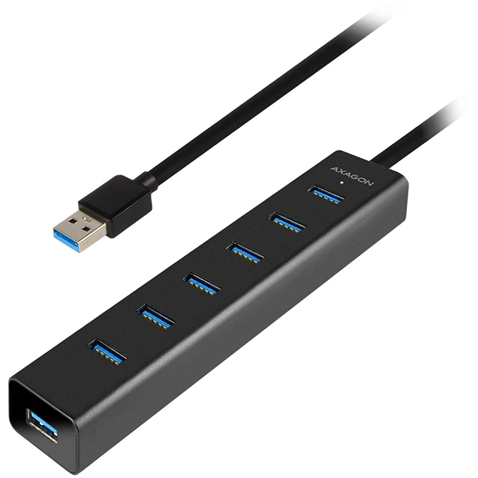 AXAGON HUE-SA7BP 7x USB3.0 ALU įkrovimo šakutė, įsk. AC Adapteris, Juodas