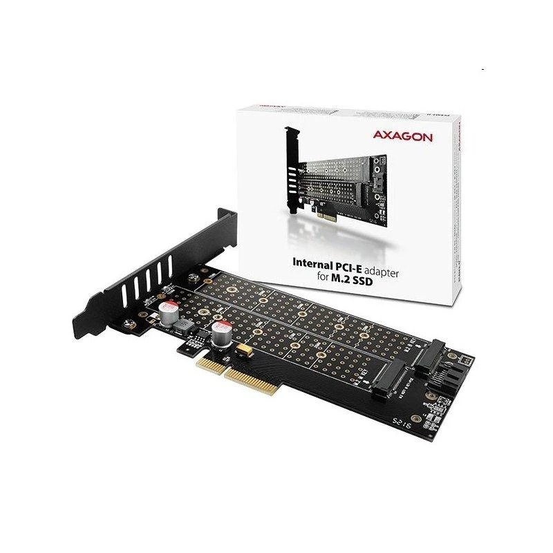 AXAGON PCEM2-D PCI-E 3.0 4x - DUAL M.2 SSD (NVMe + SATA), dual voltage, iki 110mm SSD